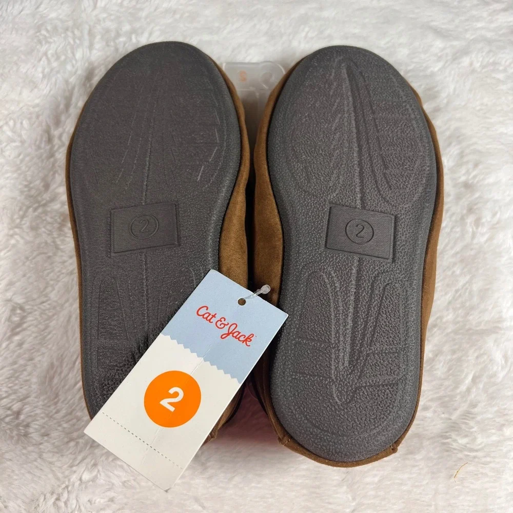 Cat &‎ Jack Kids Moccasin Slippers Brown Size 2 Sherpa Lined Cozy